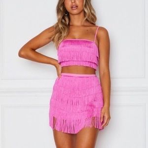 WHITE FOX Hot pink fringe skirt